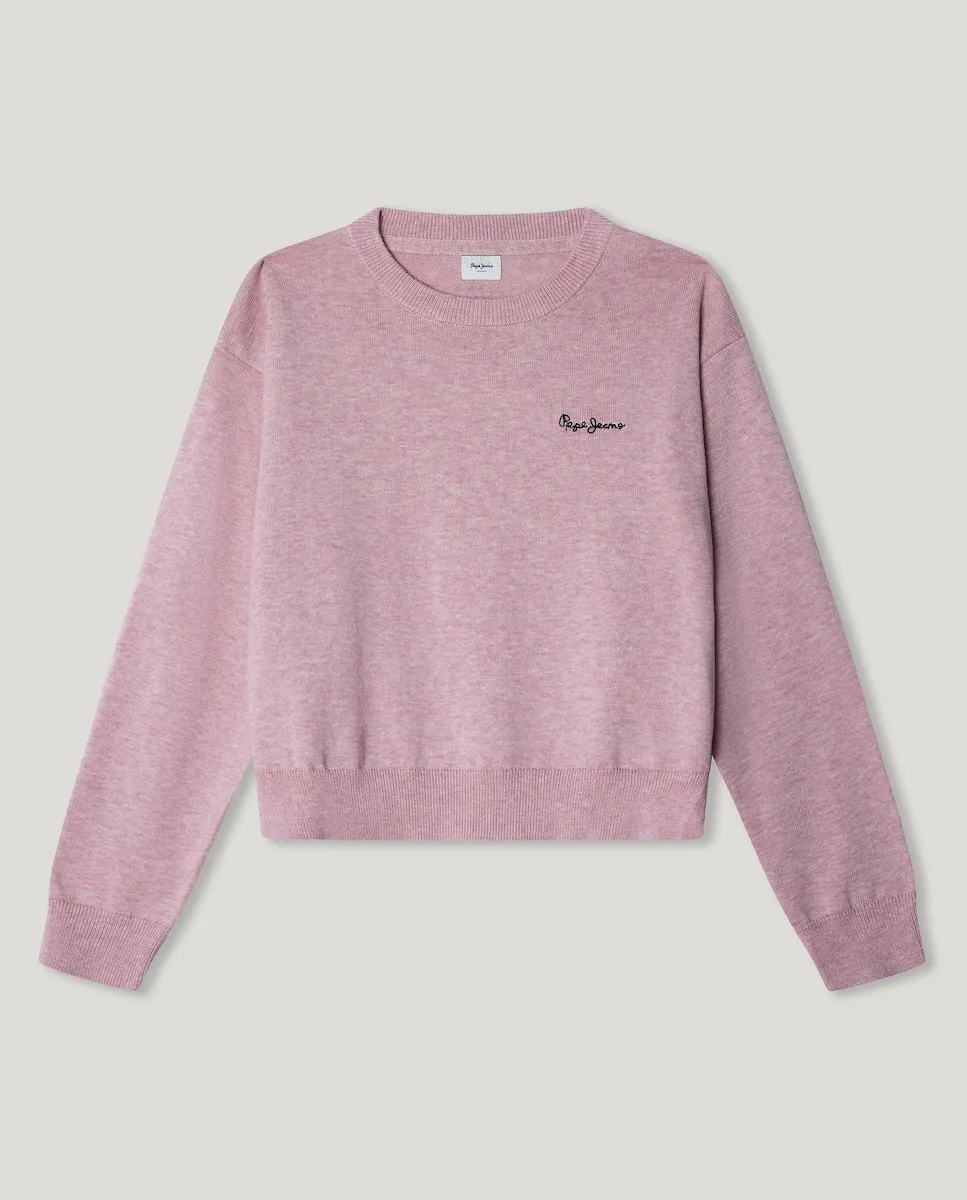 

Детский свитер с круглым вырезом и вышитым логотипом Pepe Jeans, сиреневый