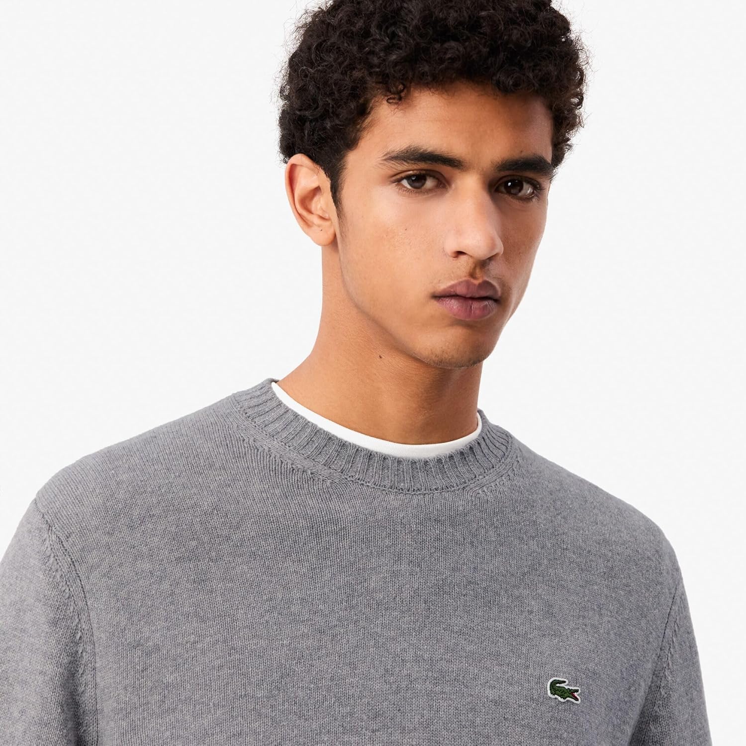 Lacoste мужской кардочесаный шерстяной свитер с круглым вырезом, Silver Chine — фото 4