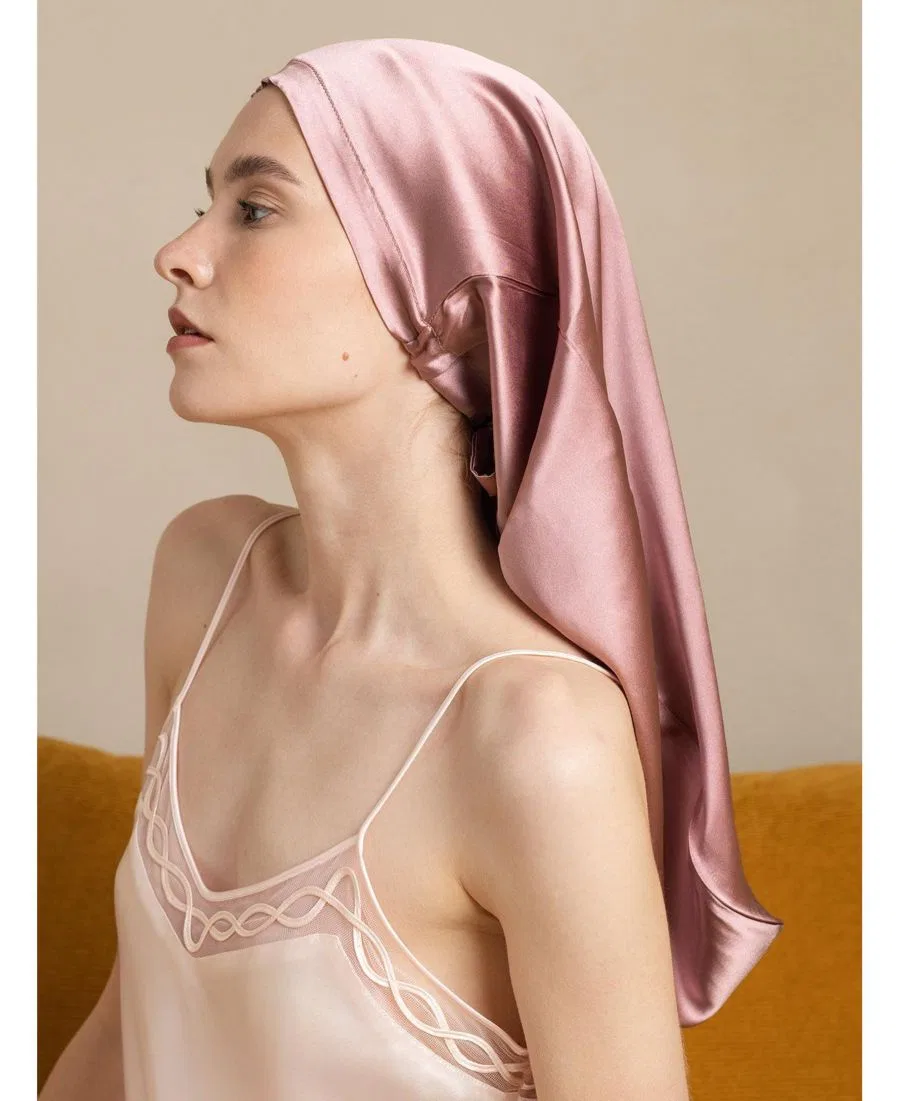 Элегантный длинный чепчик из чистого шелка Silksilky, розовый — фото 3