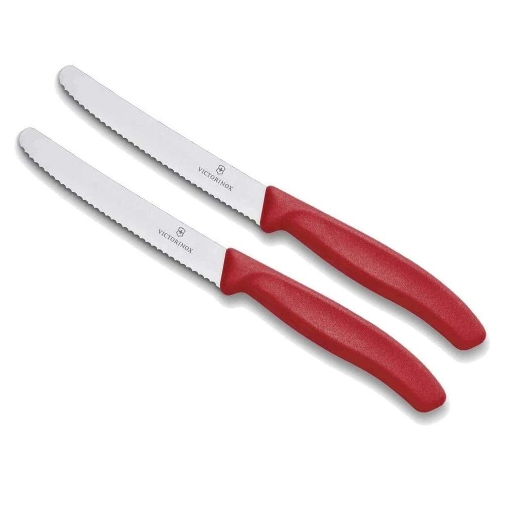 

Victorinox 11 см, очень острый зазубренный край, столовый нож, эргономичная ручка, можно мыть в посудомоечной машине) (набор из 2 красных предметов) Victorinox Swiss Army