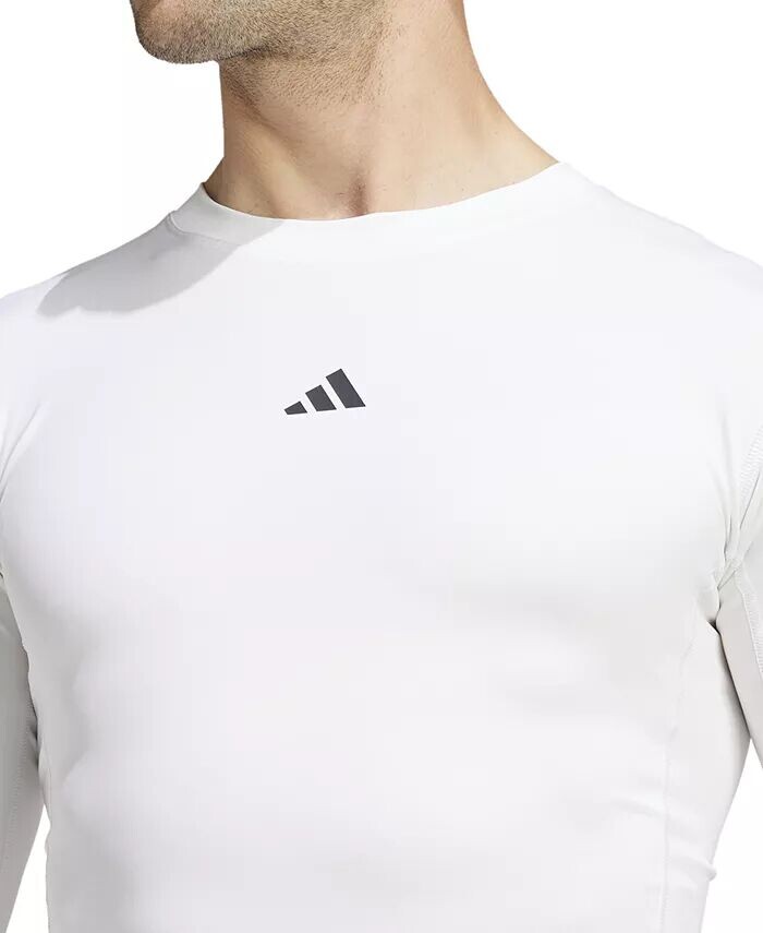 Мужская приталенная компрессионная рубашка с круглым вырезом Tech-Fit adidas, белый — фото 3
