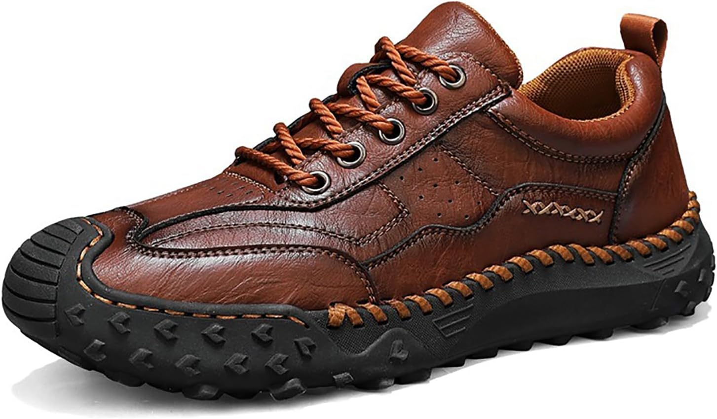 

Мужские лоферы ручной работы с шнуровкой, классические кожаные, противоскользящие, с круглым носком, кроссовки для улицы, легкие, дышащие, для прогулок, вождения и делового стиля Mviobuy, коричневый