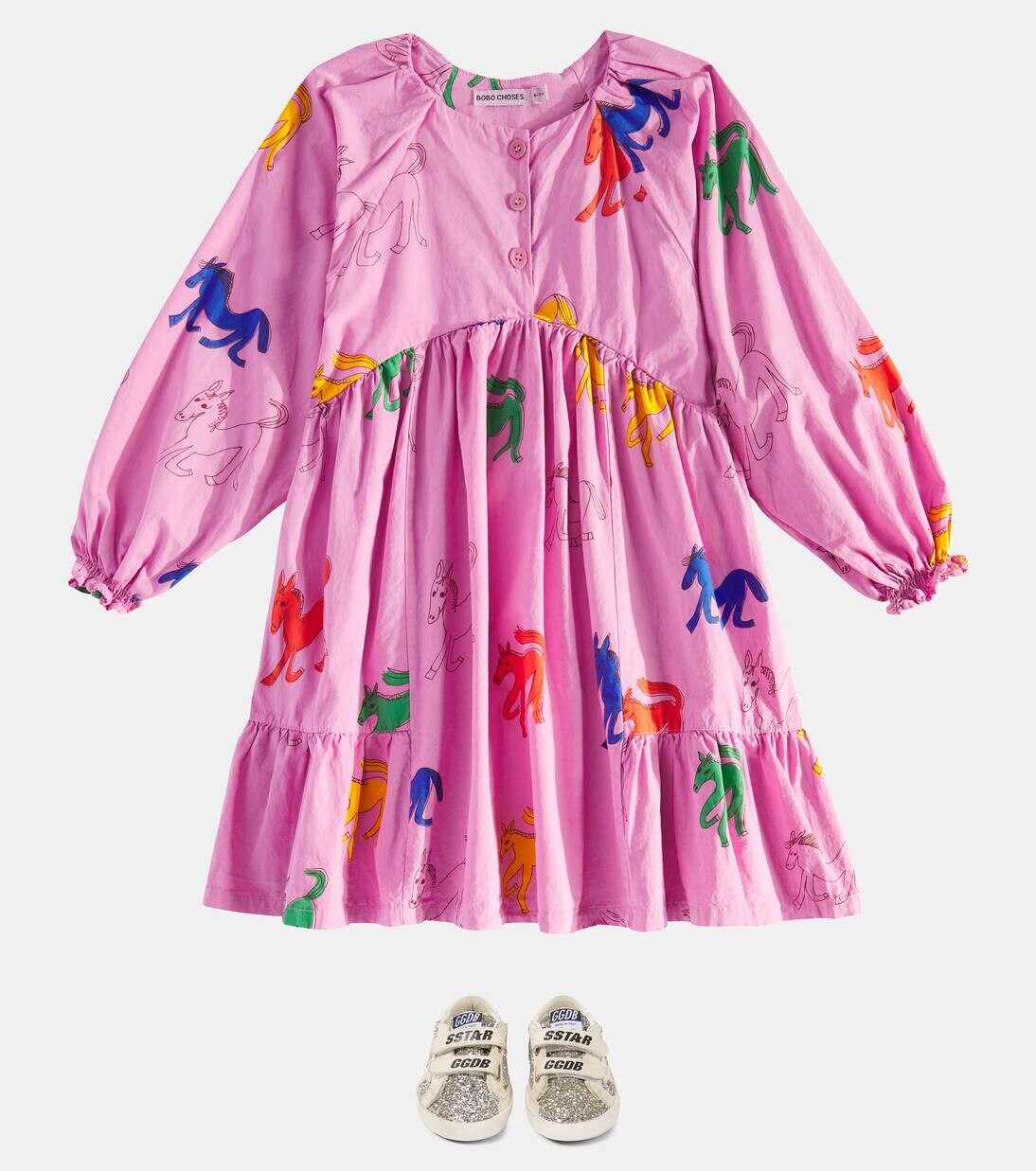 Кроссовки из кожи Old School с блестками Golden Goose Kids, цвет platinum/cream — фото 2