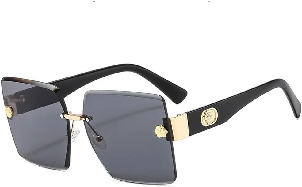 

Солнцезащитные очки без оправы 2027 года, большие, стильные, с градиентным переходом цвета, многоцветные, модные, для женщин, винтажные MTZJH, Black-black