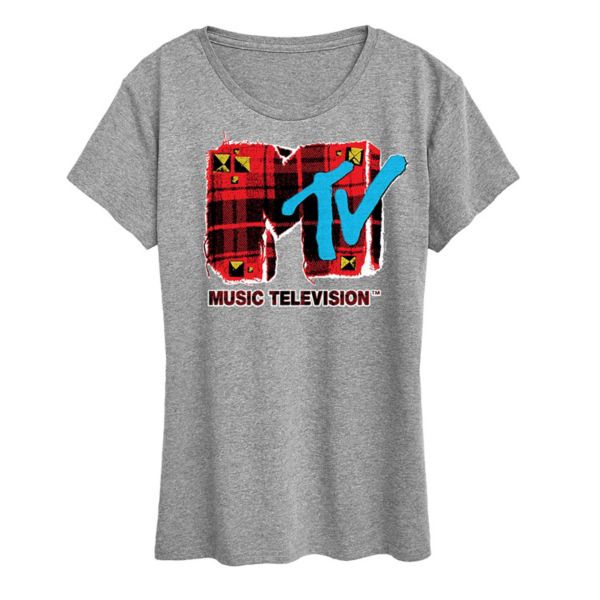 

Женская футболка в стиле MTV с клетчатым гранж-принтом Licensed Character, серый