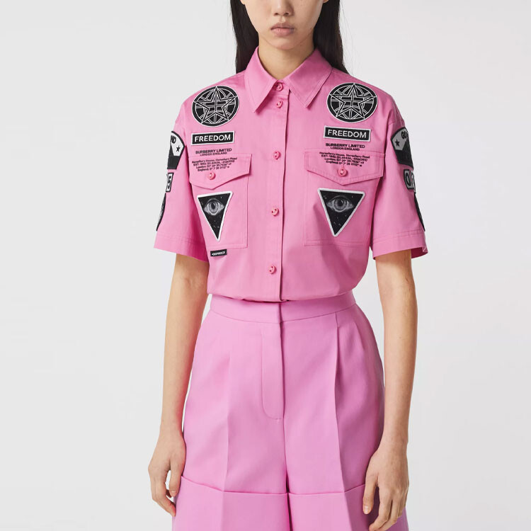 Рубашка женская Burberry с эмблемами, розовая