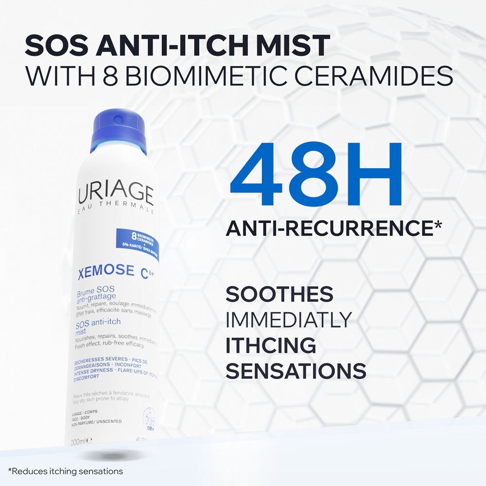 Xemose C8+ SOS Anti-Check Mist SOS - ультрабыстродействующий успокаивающий спрей для зудящей кожи Uriage, 200 мл — фото 3