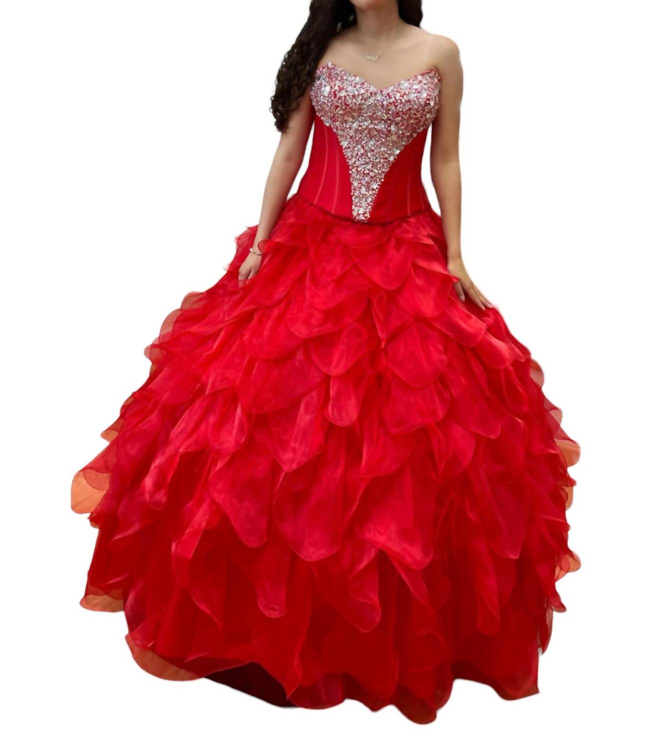 Платье Quinceañera с открытыми плечами в красном цвете MORILEE — фото 4