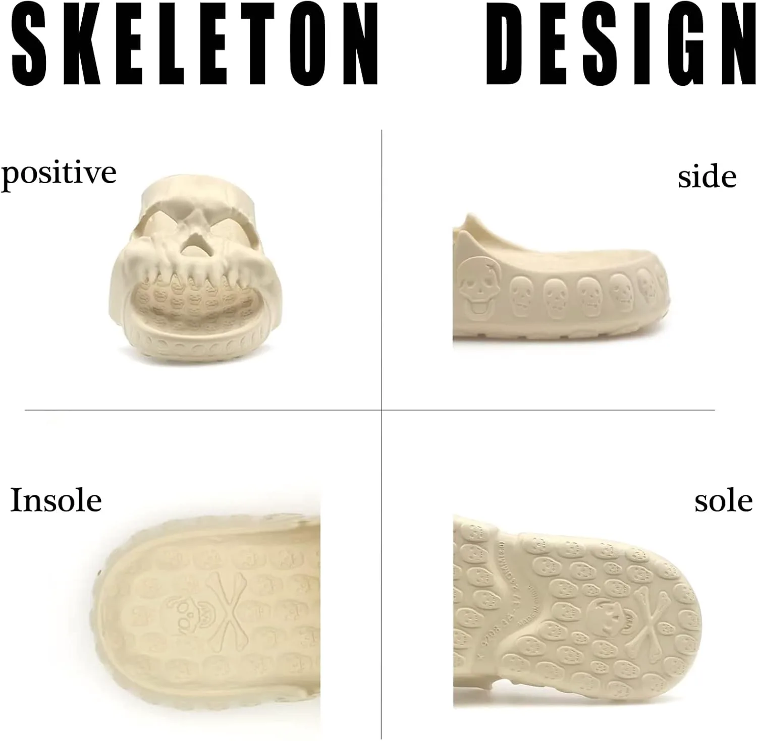 Шлепанцы Asifn Skull для души для женщин и мужчин, забавные креативные сандалии EVA, толстые мягкие, для дома, улицы, пляжа и бассейна, коричневый — фото 2