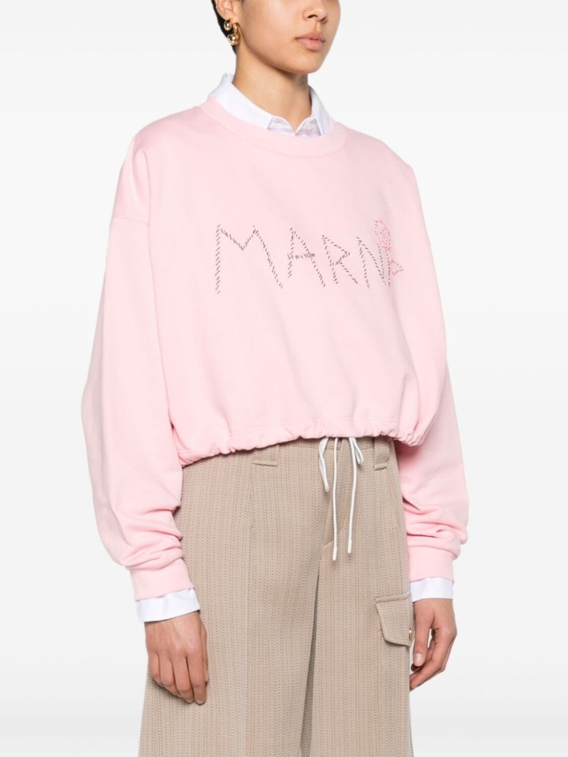 Marni укороченная толстовка с вышитым логотипом, розовый — фото 3