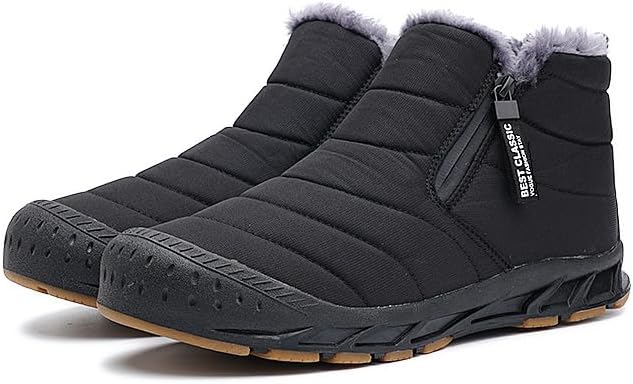 

Мужские зимние водонепроницаемые ботинки с меховой подкладкой, утепленные ботинки до щиколотки с молнией, удобные для улицы Generic, черный