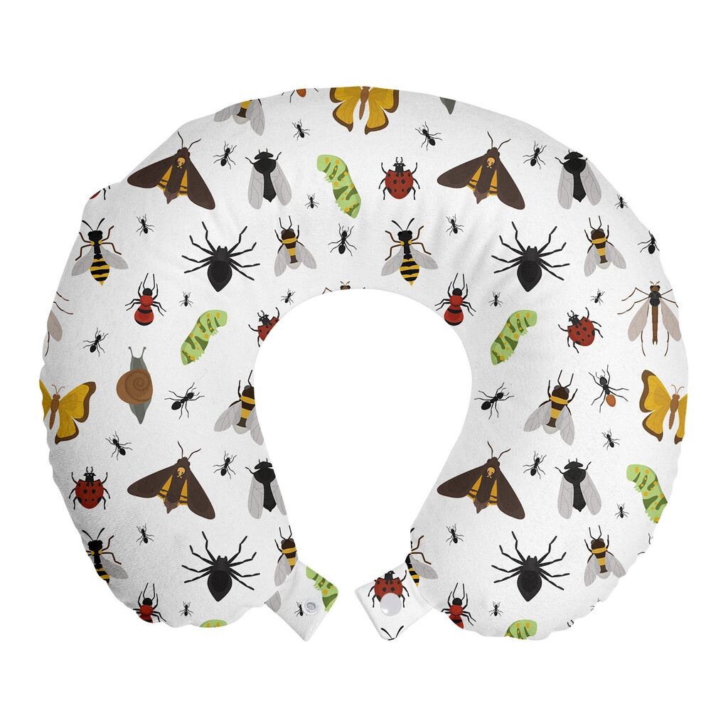 

ABAKUHAUS Entomology Travel Pillow Подушка для шеи, Ассортимент насекомых дикой природы, Пенопластовые дорожные принадлежности для самолетов и автомобилей, 30x30 см, Разноцветные