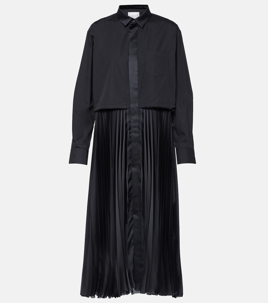 

Платье миди из плиссированного поплина и атласа Sacai, черный