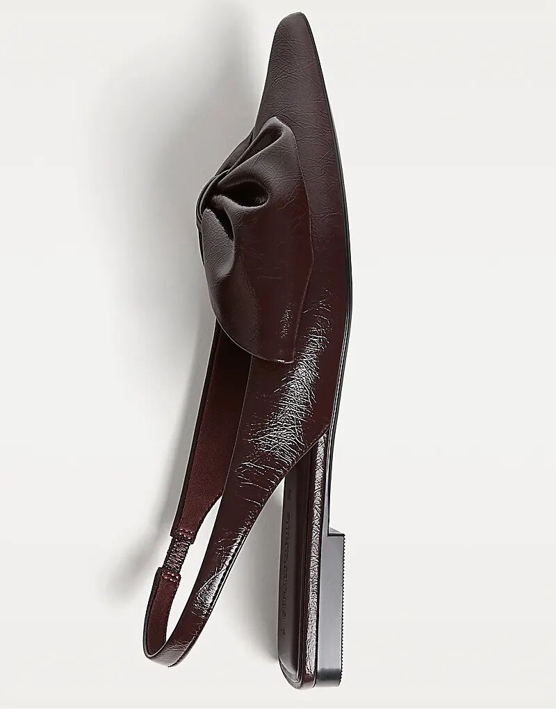 Туфли Stradivarius Flat с открытой пяткой и бантом бордового цвета — фото 3