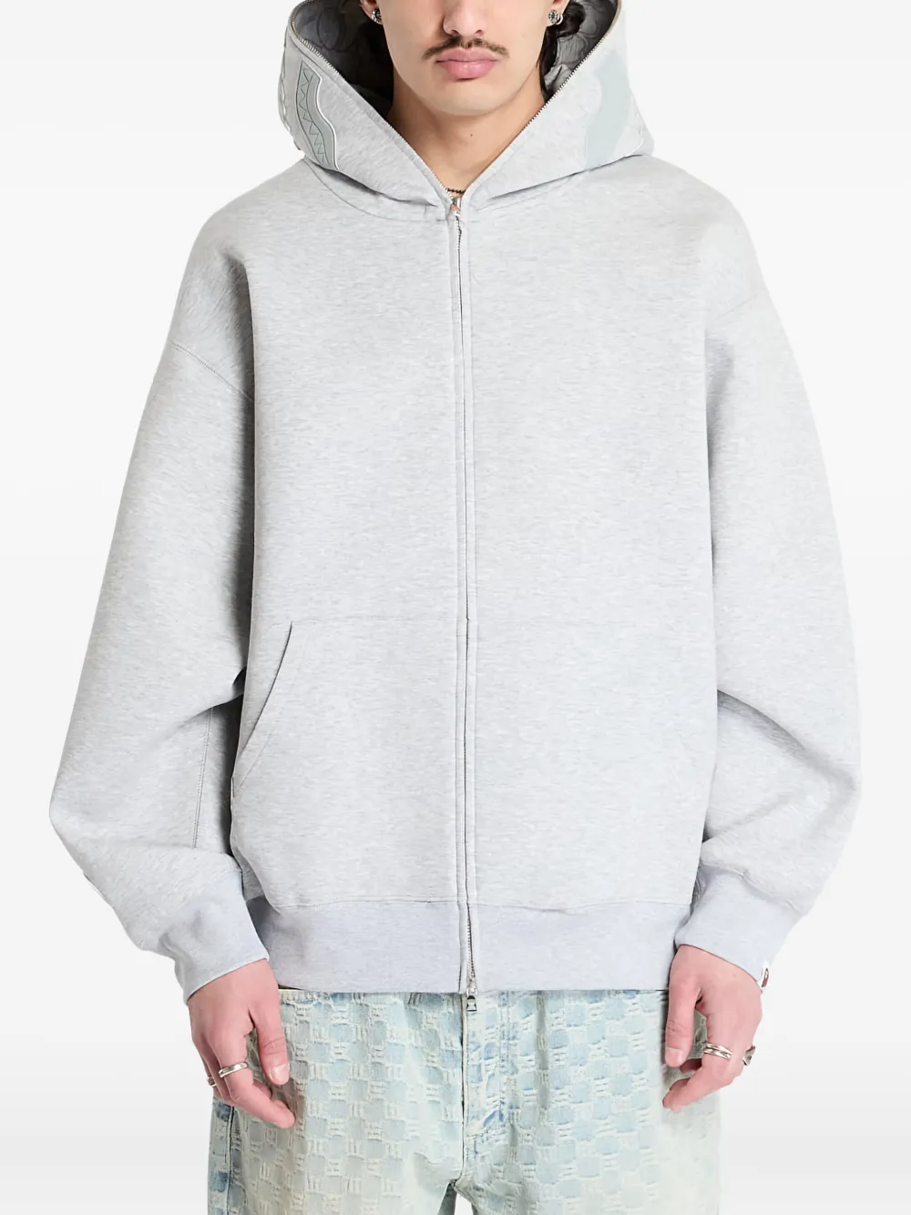 

Толстовка с капюшоном и застежкой-молнией с рисунком акулы A BATHING APE, серый