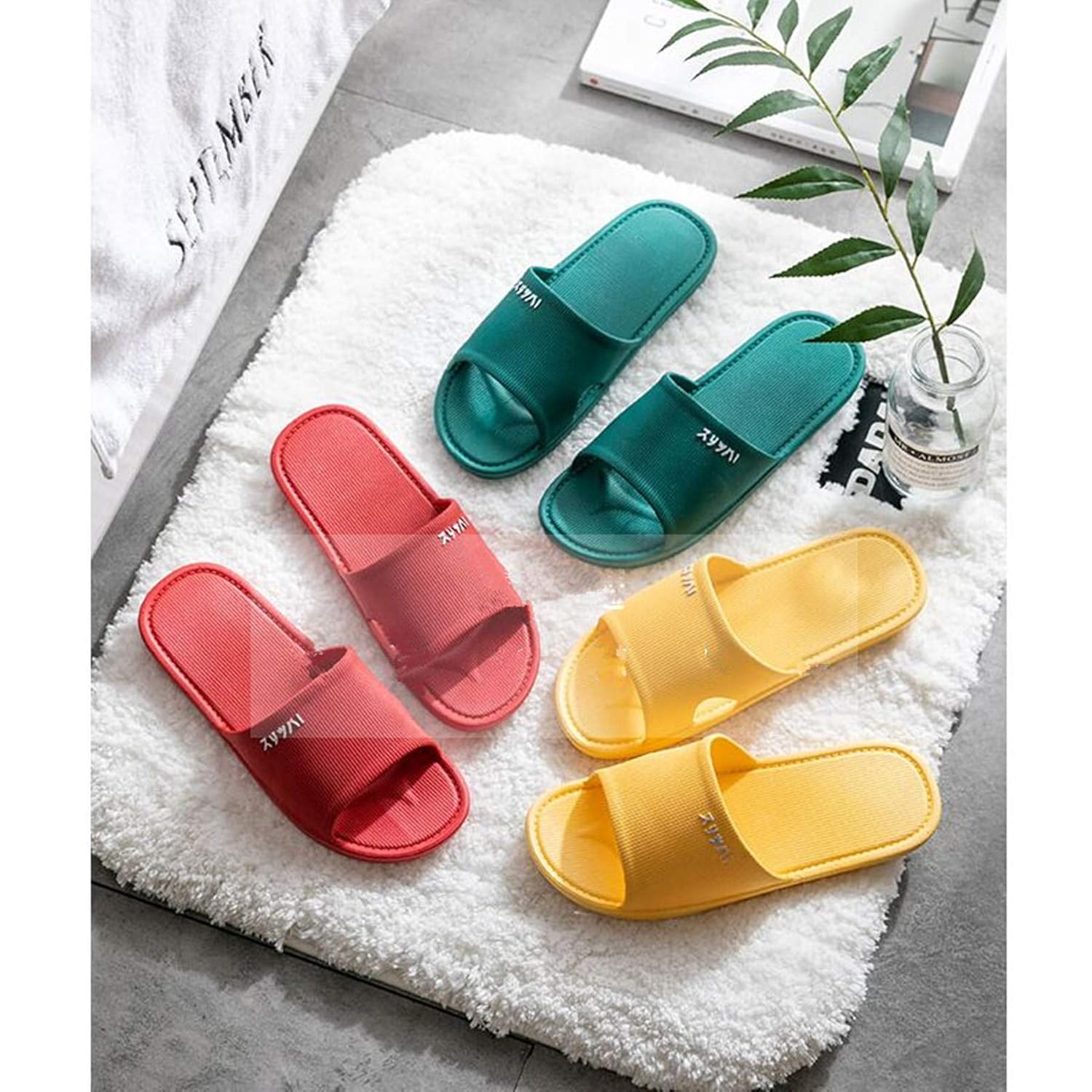 Shower Slipper, Women/Men's Slippers,Bathroom Non-Slip Slippers, Pool Slides Open Toe, Shower Shoes, Toilet Slippers, Indoor Home House Сандалии (11-12 Women/10-11 Men, Navy blue) Tiger007, желтый — фото 4