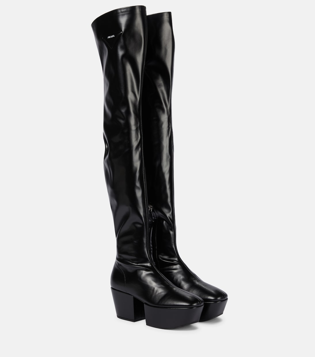 Сапоги выше колена на платформе Prada, Nero