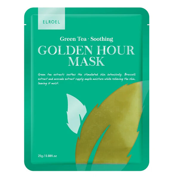 

Успокаивающая маска для лица с зеленым чаем, 25 г Elroel Golden hour mask