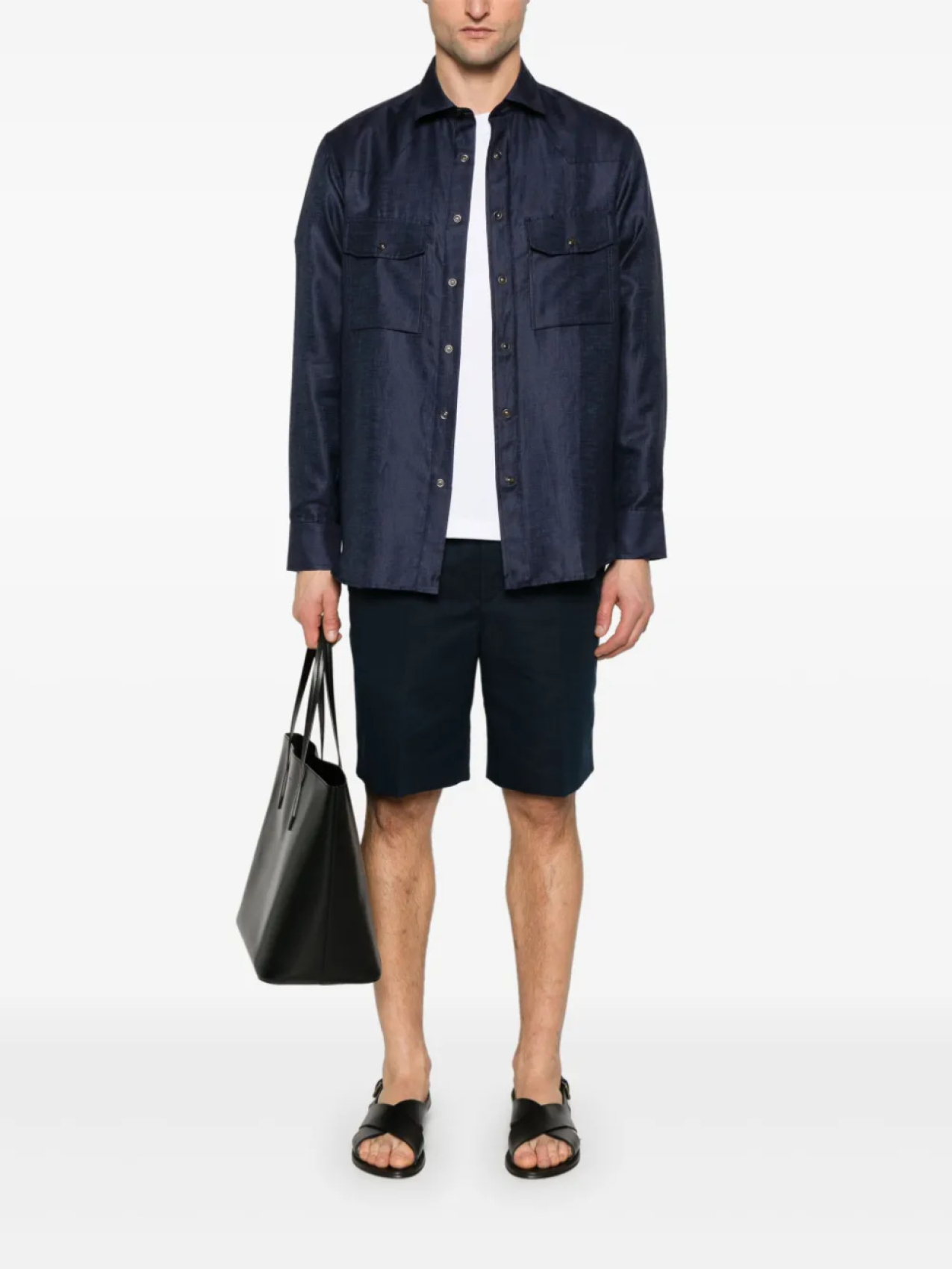 

Рубашка Brioni с текстурой slub, синий