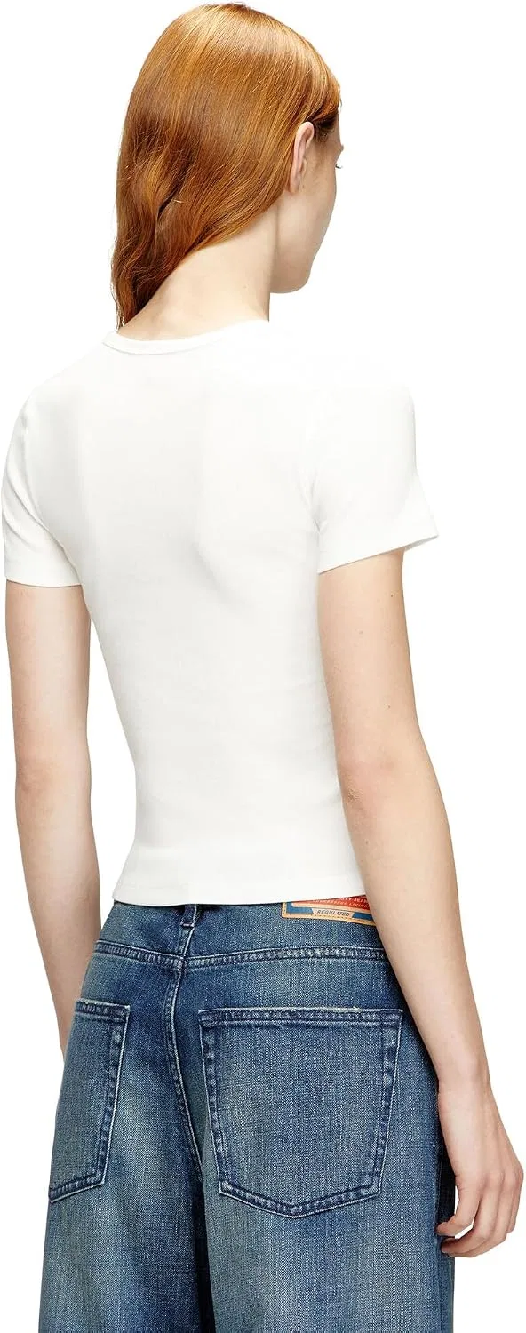 Футболка с логотипом Diesel, slim fit, белый/коричневый — фото 3