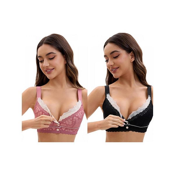 

2 упаковки женских мягких бюстгальтеров без косточек с кружевом, полным покрытием, V-образным вырезом и регулируемыми бретелями Inspire Chic, Dusty Pink Black