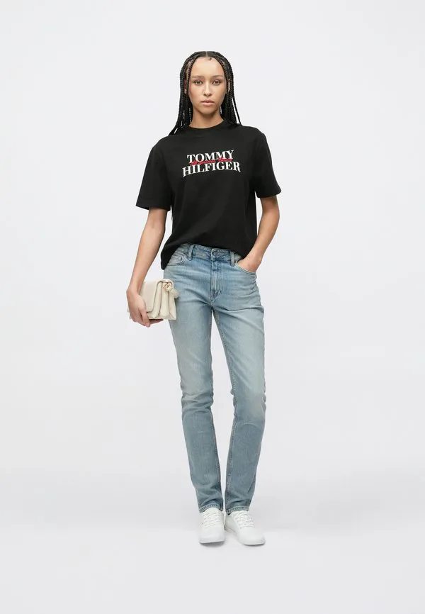 Классическая футболка с логотипом flock, свободного кроя. Tommy Hilfiger, Black — фото 2