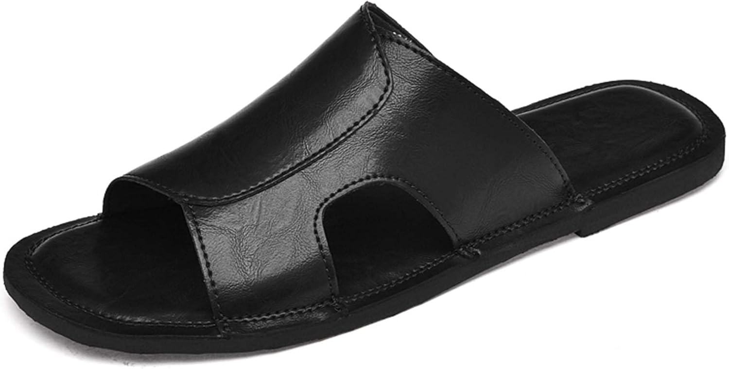 

Мужские кожаные шлепанцы, легкие модные повседневные шлепанцы для мужчин, дышащие, мягкие, противоскользящие, износостойкие Generic, черный
