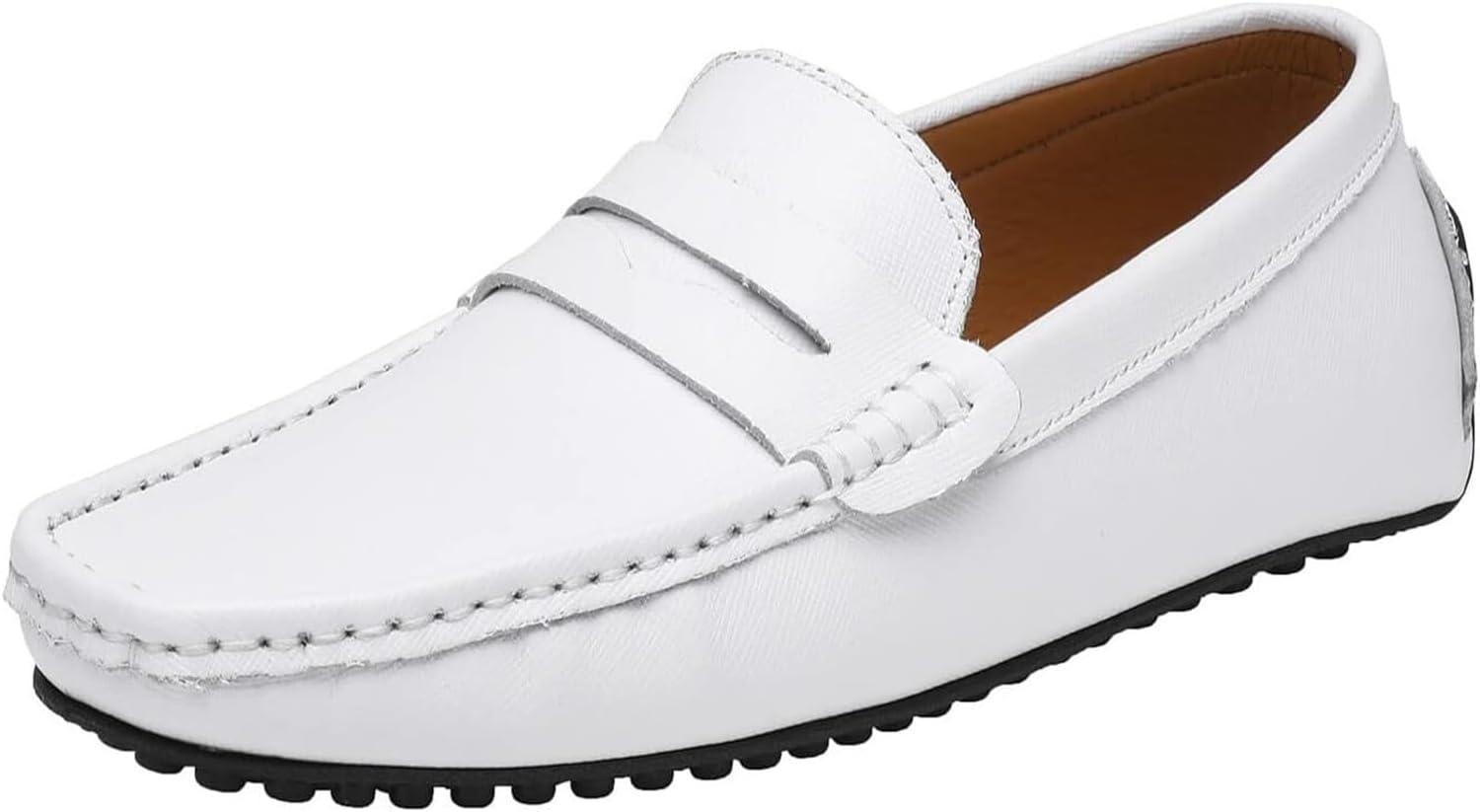 

Мужские модные кожаные туфли с круглым носком, удобные, нескользящие, повседневные лоферы с плоской подошвой, прогулок и свиданий Generic, белый