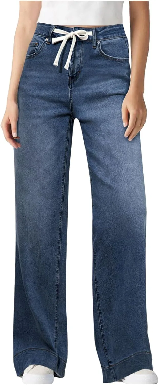 

Женские джинсы Wide Leg с кулиской, высокие, эластичные