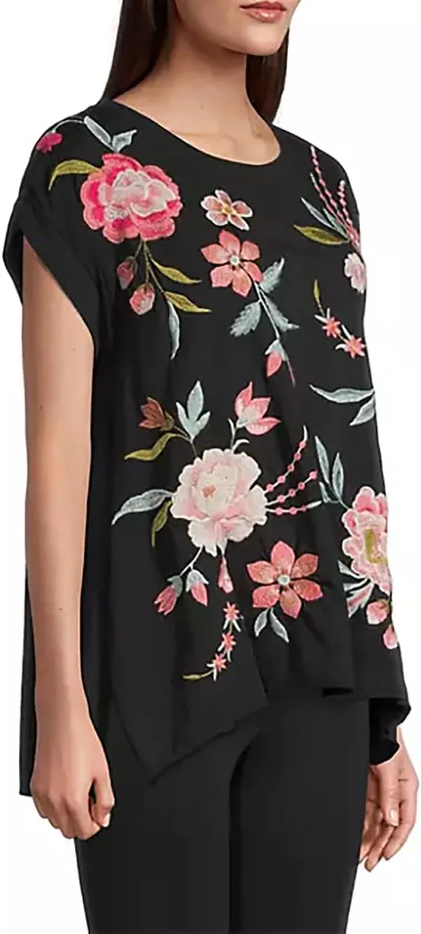 Джонни Вас Джоя Relaxed Drape Tee Red Flowers Black футболка флорал хлопок — фото 4