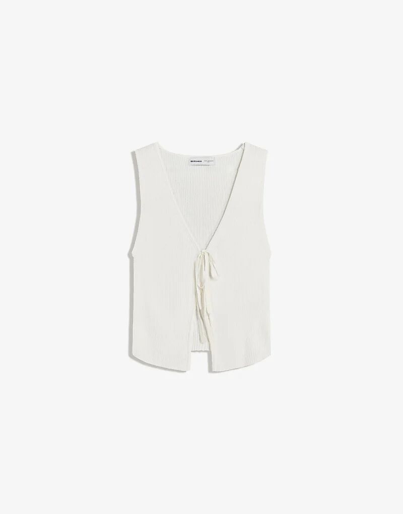 

Жилет Bershka Ribbed с завязкой белого цвета