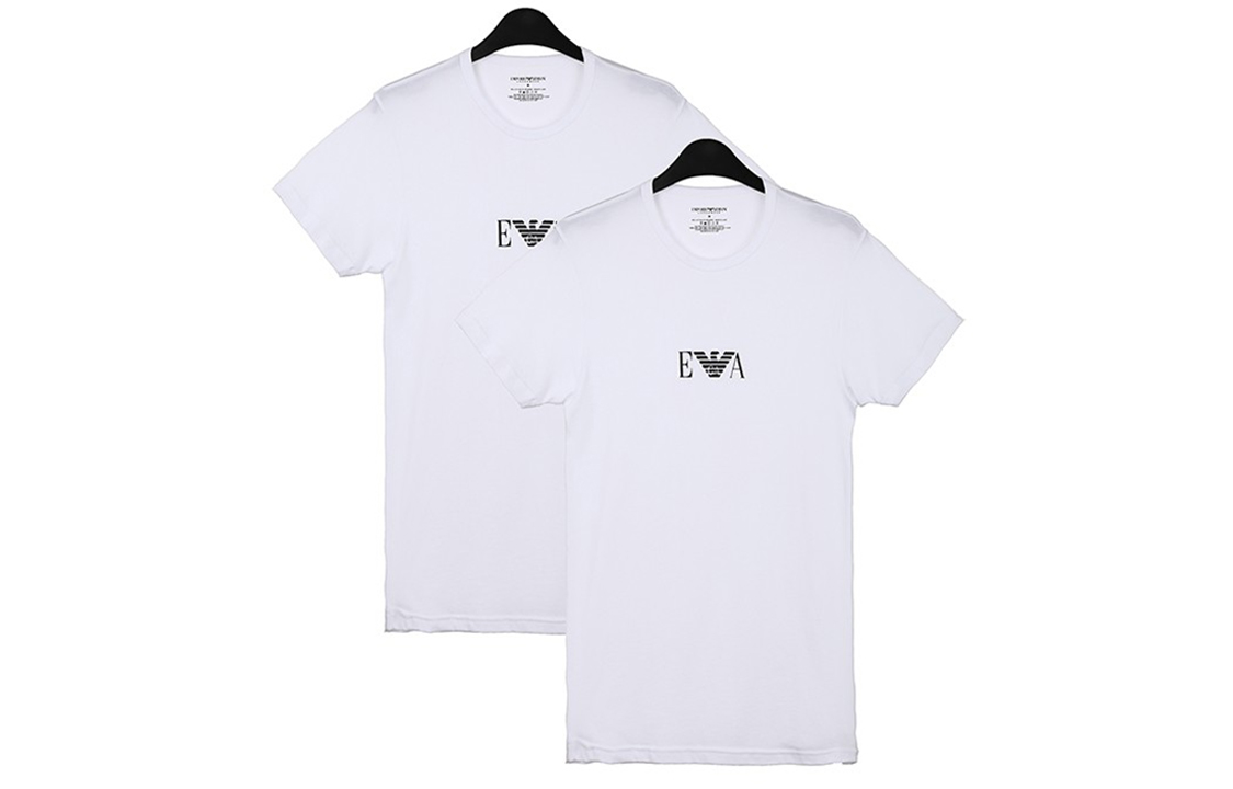 Двухкомплект футболок с логотипом Monogram EMPORIO ARMANI, 2 штуки (белый) — фото 3