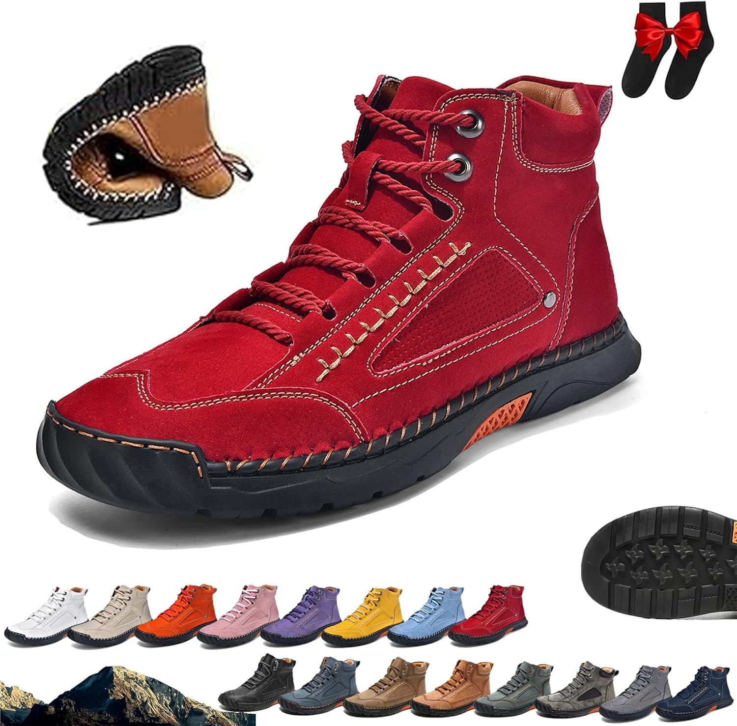 

Мужские ортопедические кожаные ботинки без шнурков с поддержкой свода стопы Ghtrhsb, красный