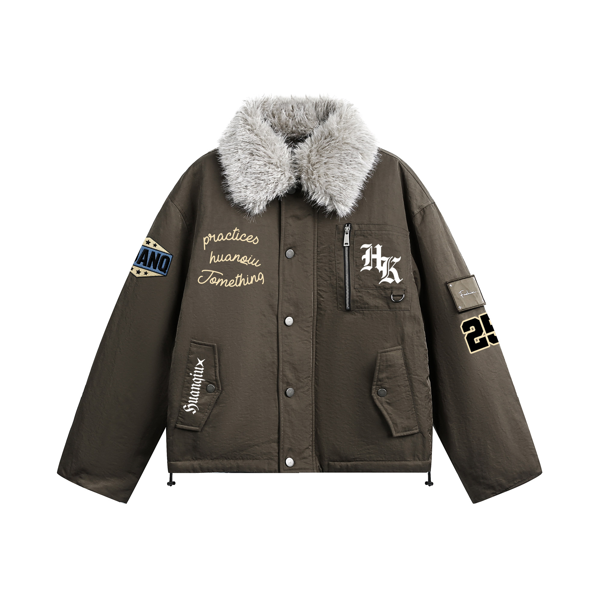 

Пуховик Unisex с меховым воротником Moderate HUANQIU, оливково-зеленый