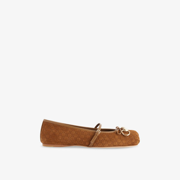 Балетки Gucci GG-Monogram с принтом из монограмм с золотой пряжкой, коричневый