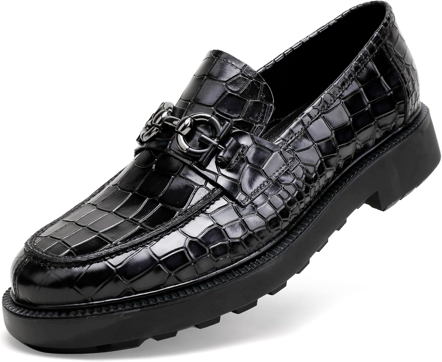 

Мужские премиум кожаные туфли, классические повседневные с тиснением под крокодила, деловые туфли с пряжкой, лоферы-слипоны для вечеринок и свадеб Golden Coxes Family, черный