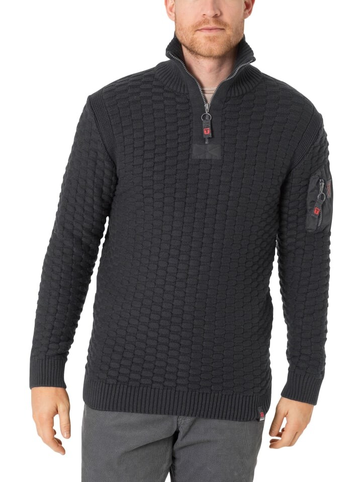 

Пуловер Timezone Strickpullover 3D-Schachbrettmuster Ärmeltasche, черный