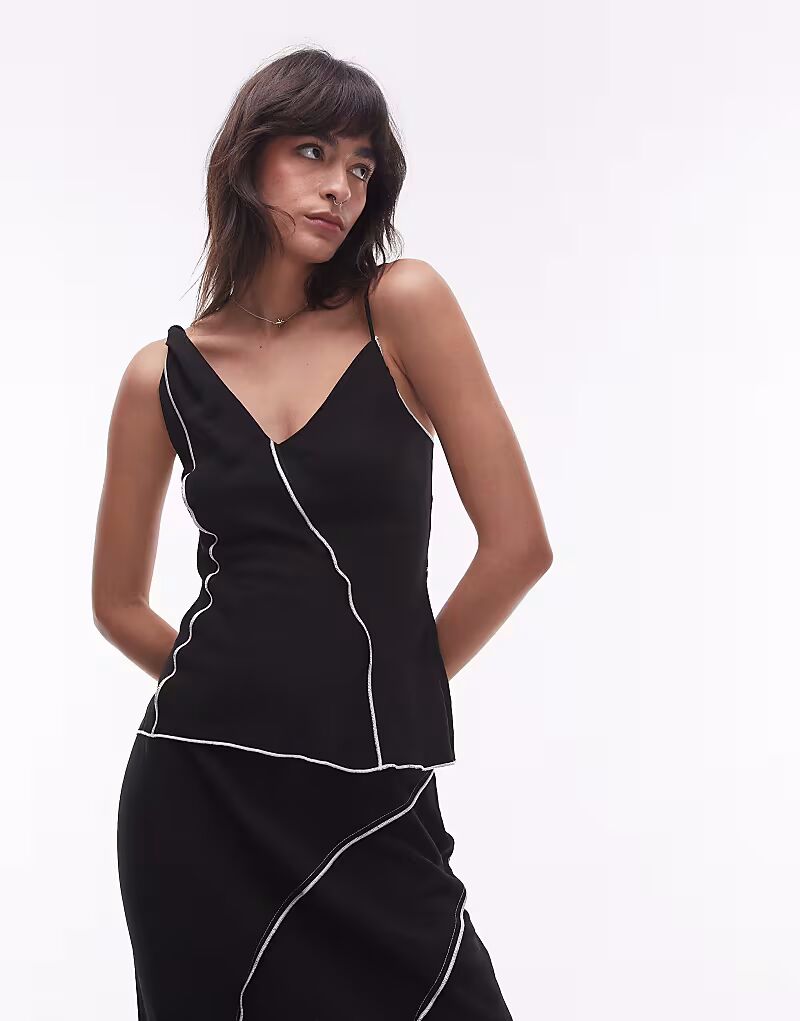 

Топ Topshop Coord с закрученными ремешками и необработанными краями, черный