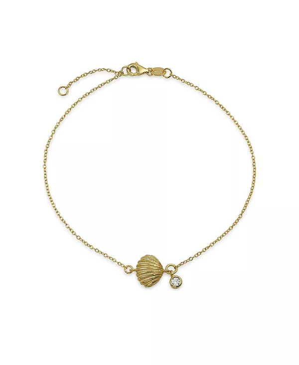 

Браслет на лодыжку с морской ракушкой и фианитами, позолоченный, стерлинговое серебро, 9-10 дюймов Bling Jewelry, yellow