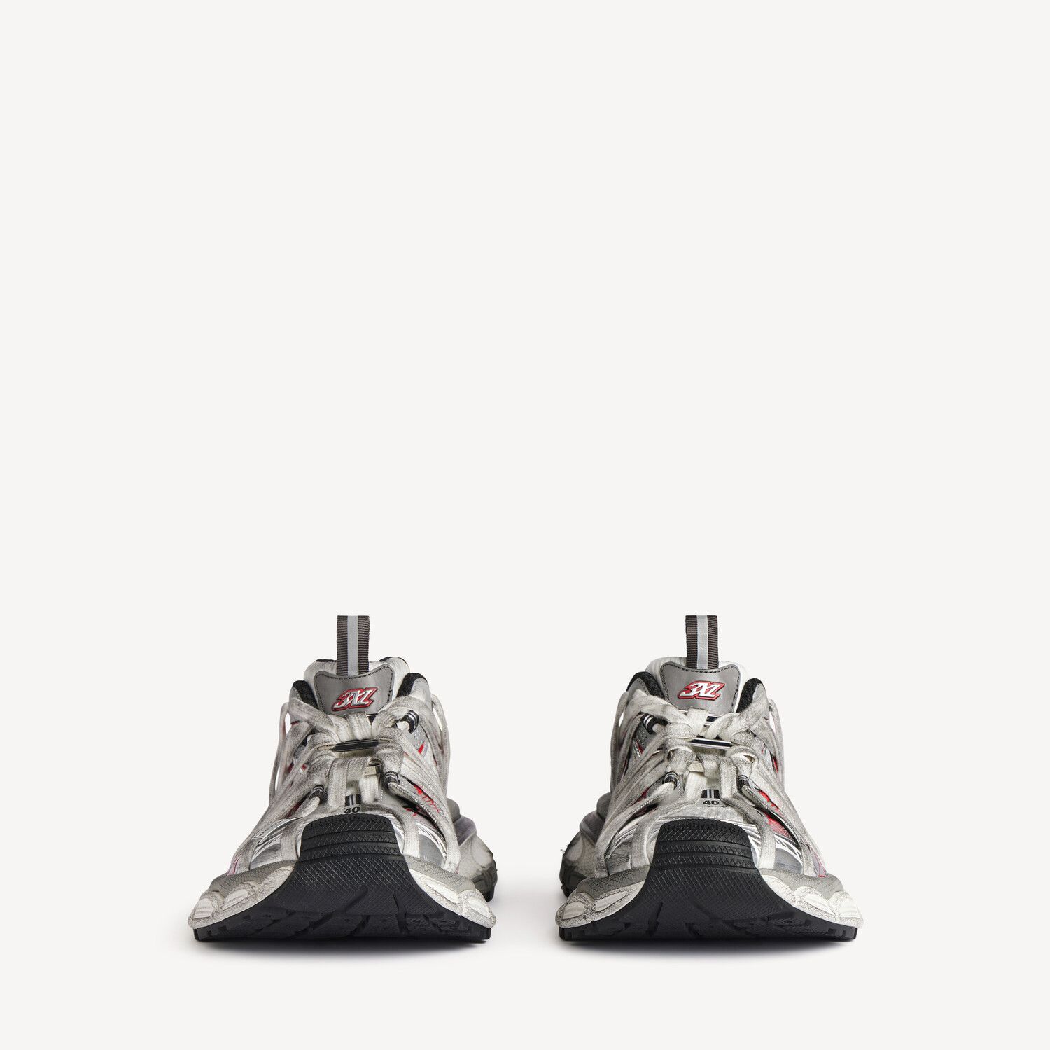 Мужские кроссовки 3xl extreme laces b в сером, серебристом, красном и черном цветах BALENCIAGA, серебристый/серый/черный/красный — фото 3