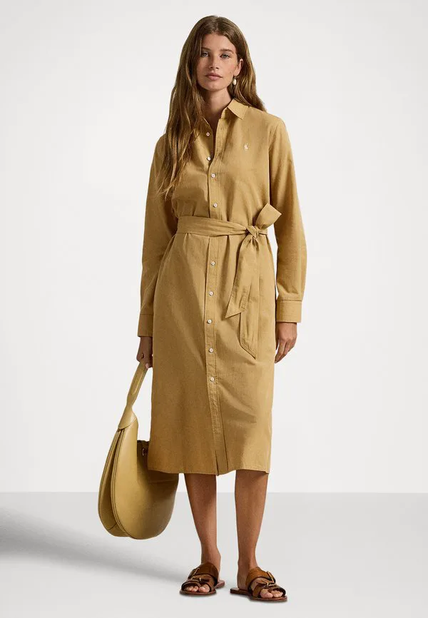 Платье-Рубашка из хлопка и льна с поясом Polo Ralph Lauren, Classic Camel — фото 2