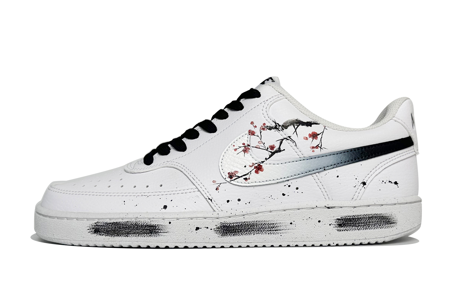 

Court Vision 1 Ink Plum Blossom устойчивые к истиранию низкие скейтборд кроссовки мужские Nike, черный/белый