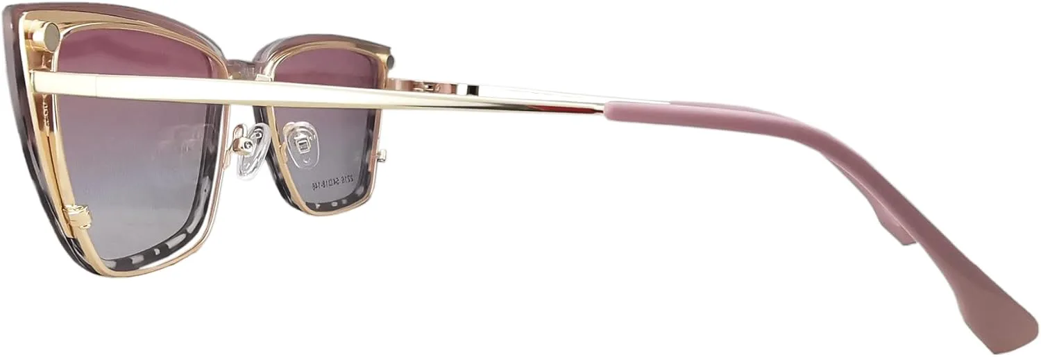 

Очки Circleperson Cat Eye Magnet 2 в 1 поляризованные солнцезащитные очки с зажимом для женщин, размер 54-18-146, металлические пружинные шарниры, Pink/Gold