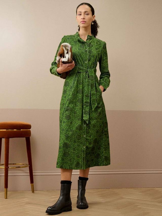 

Блузка-платье с принтом и рюшами из вельвета Brora, Olive