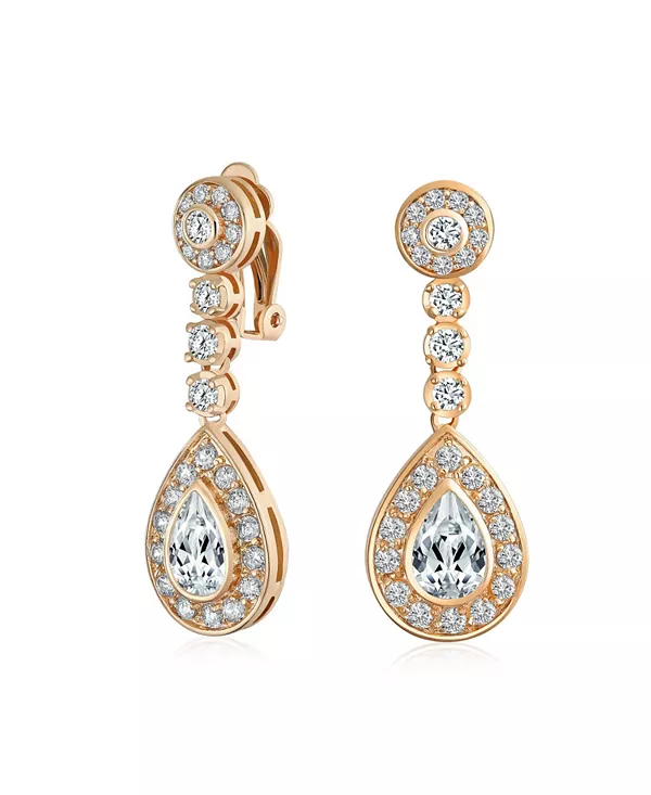 

Серьги-Клипсы с подвесками в форме капли, украшенные кубическими циркониями и паве из фианита, покрытые розовым золотом Bling Jewelry, rose