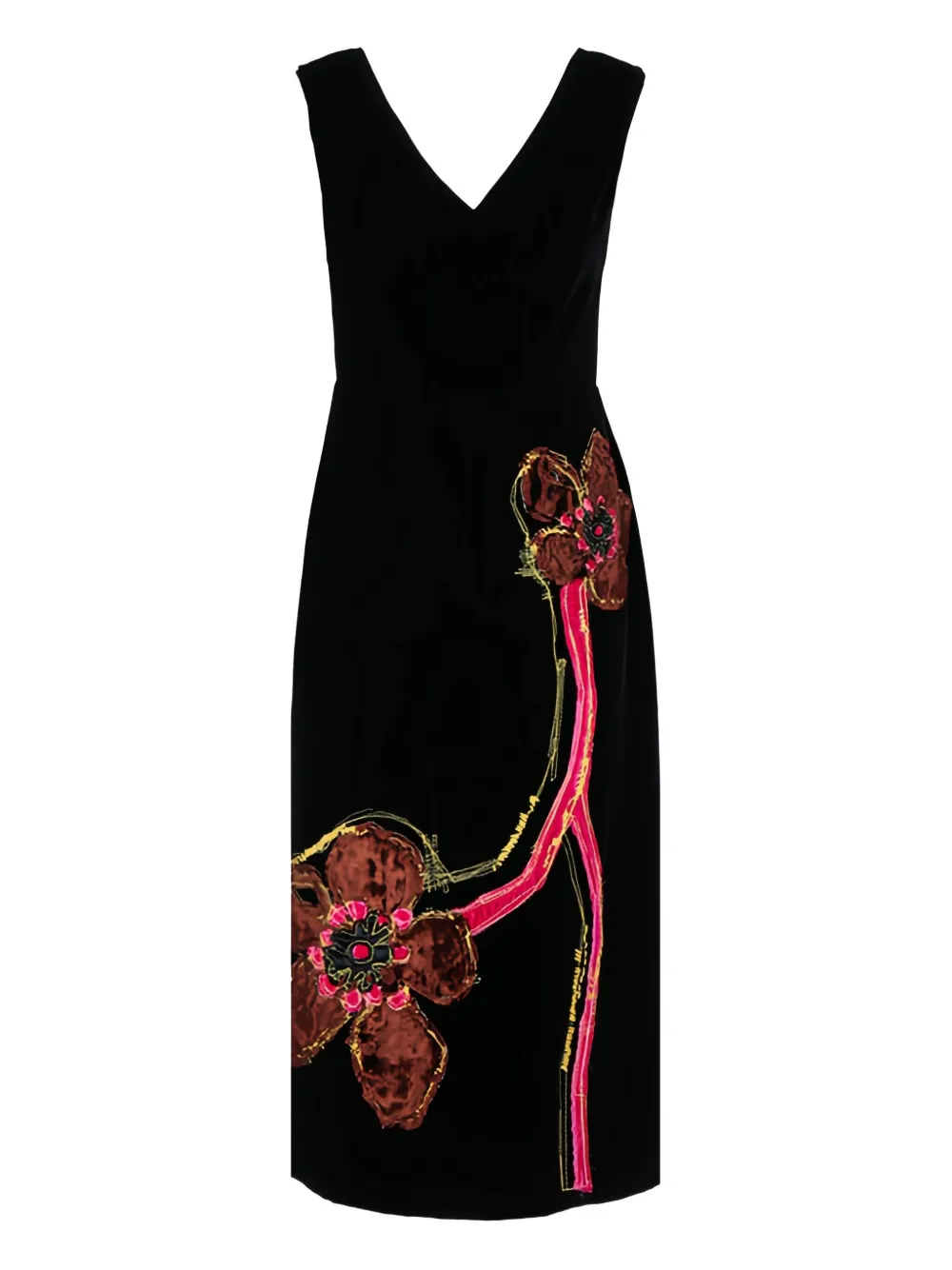 

Бархатное платье с вышивкой Prada, черный