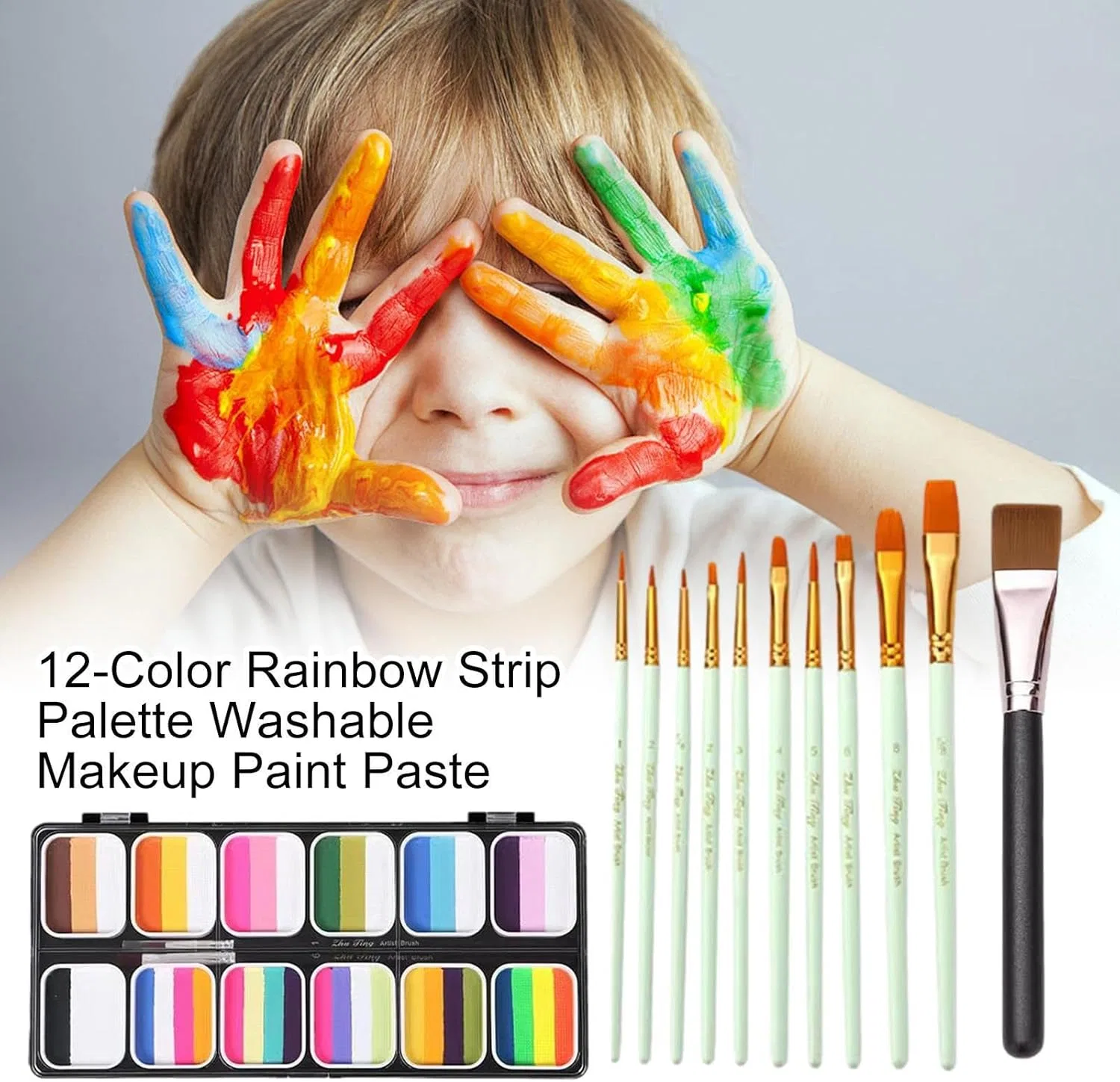 Палитра для лица и тела 12 цветов Rainbow, зеленый — фото 3