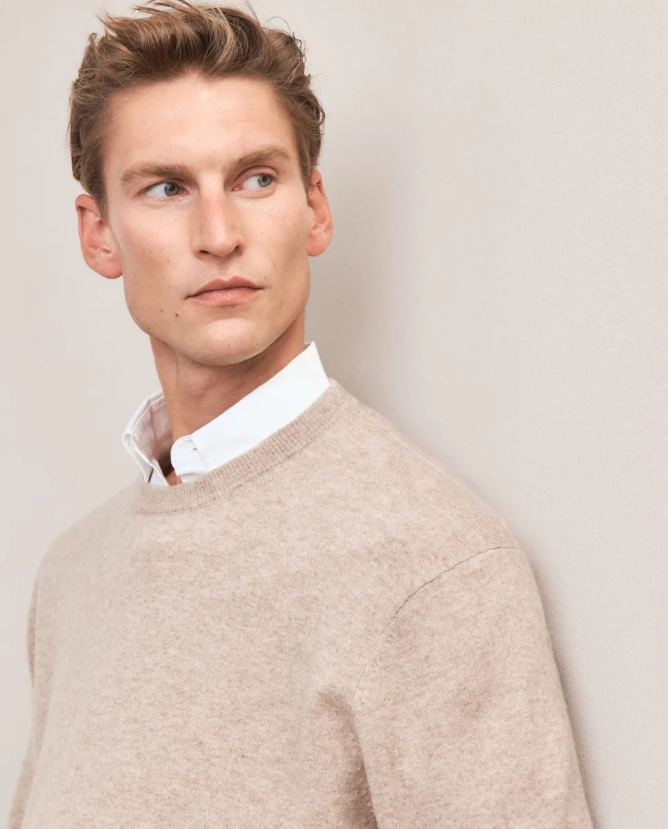 

Свитер с круглым вырезом, гладкий, из кашемировой шерсти Emidio Tucci, бежевый