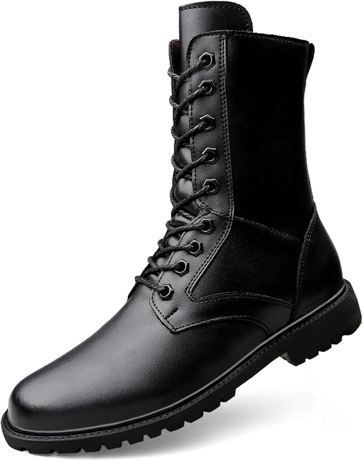 

Мужские черные кожаные ботинки на шнуровке, ботильоны военного стиля с закругленным носком Psieicwm