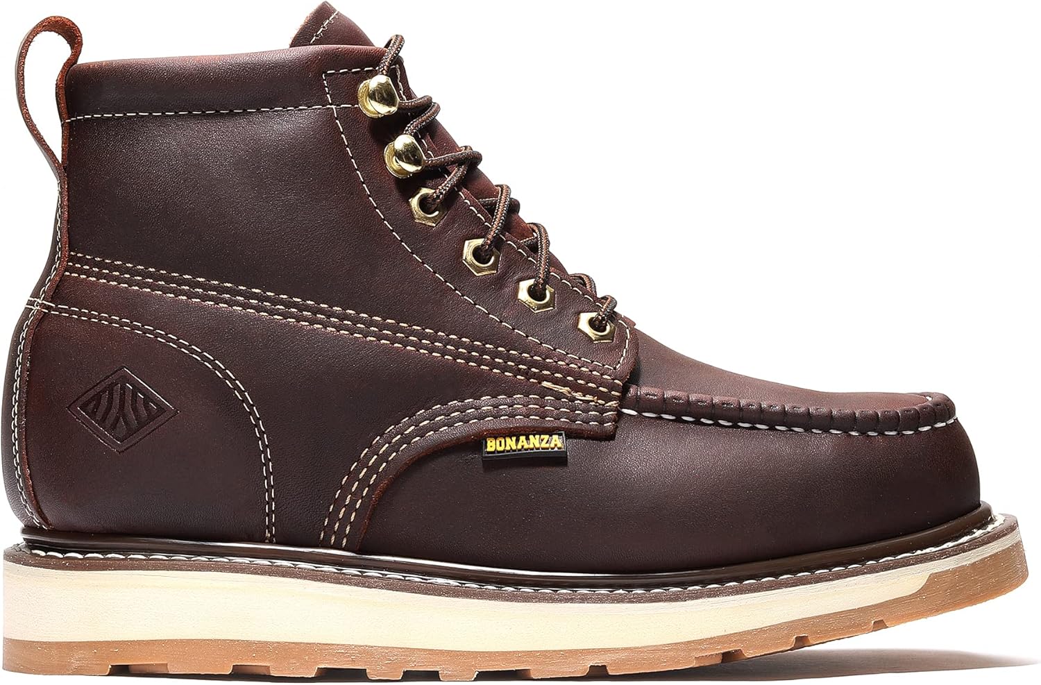 Ботинки для мужчин Bonanza Boots Frontier Dual 6 - премиальная кожа, носок-мокку, стальной носок, легкая двухслойная подошва с комфортной клиновидной вставкой; соответствует стандартам ASTM, бордовый — фото 3